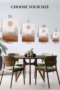 EMESA metal wall art size comparison guide for Terracotta Sun and Palm Fronds