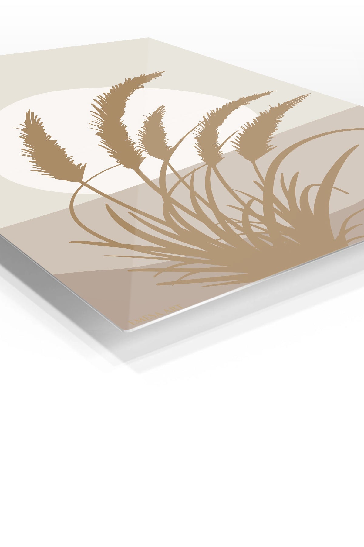 Golden Wheat Silhouette premium metal wall art – angled view