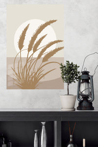 Golden Wheat Silhouette metal wall art displayed in a modern interior