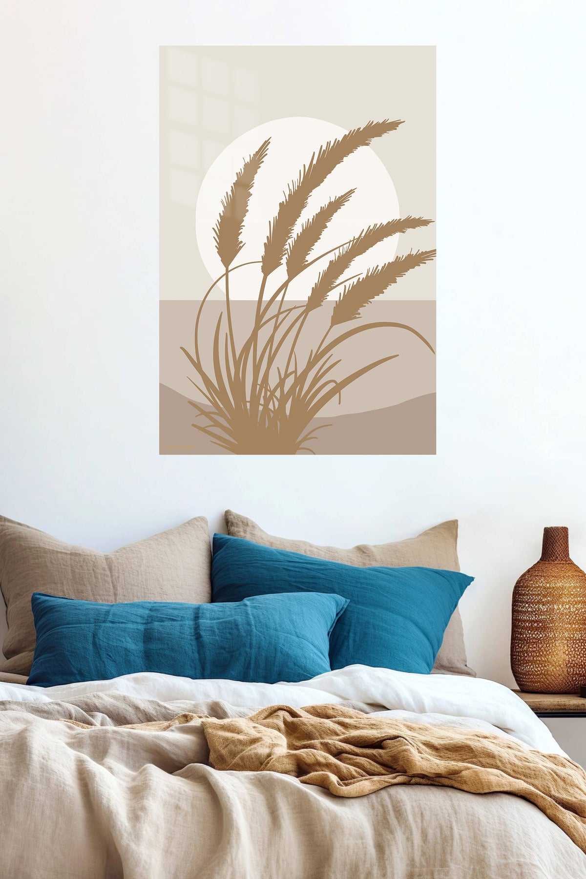 Golden Wheat Silhouette metal wall art displayed in a contemporary living space