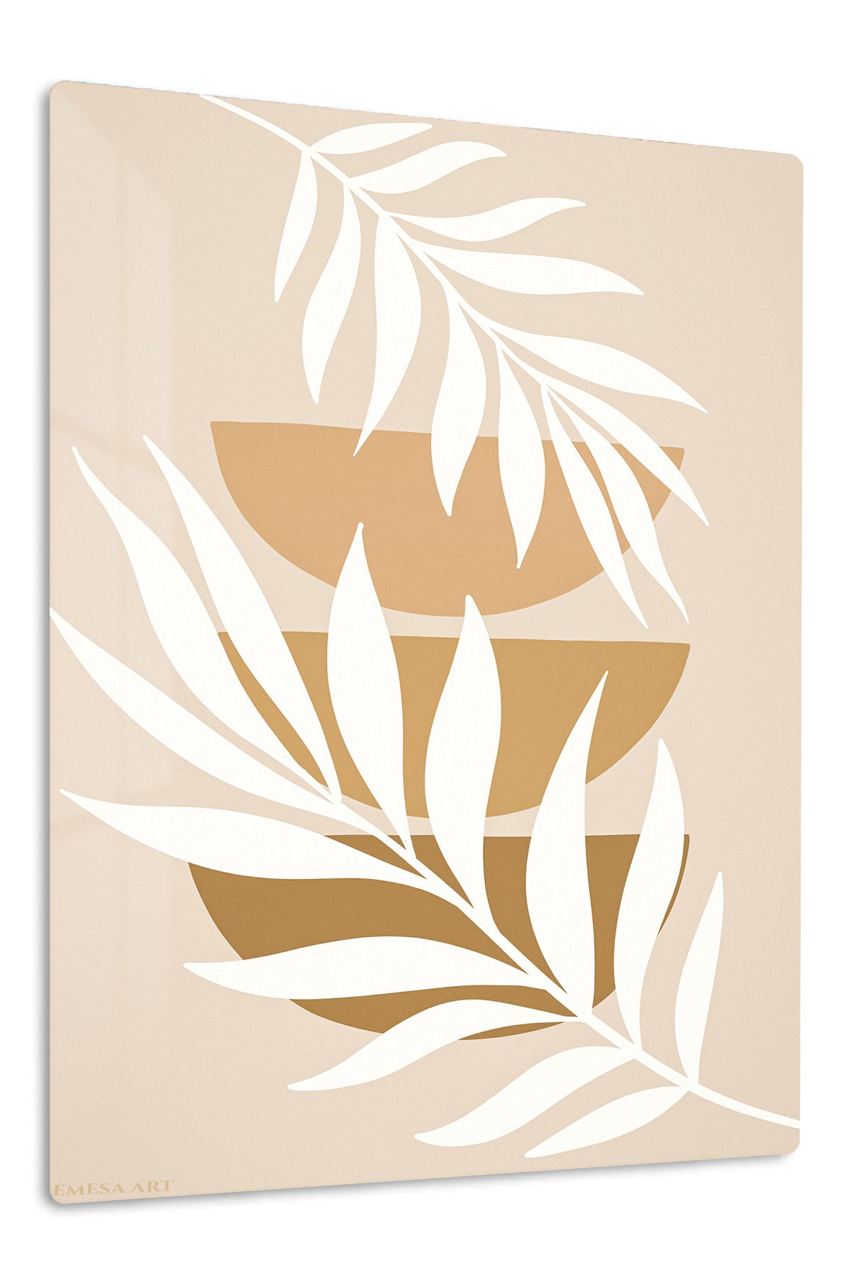 Ivory Botanical Leaves premium metal wall art – front view