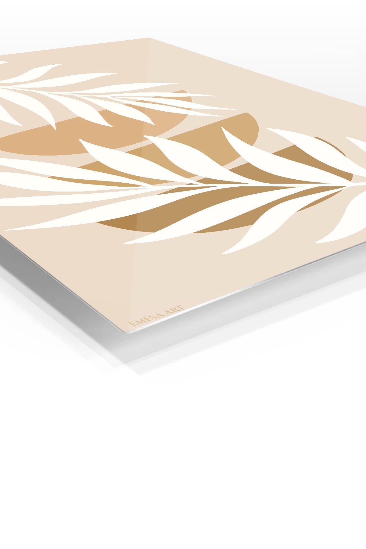 Ivory Botanical Leaves premium metal wall art – angled view