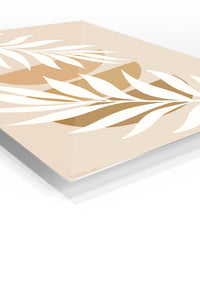 Ivory Botanical Leaves premium metal wall art – angled view