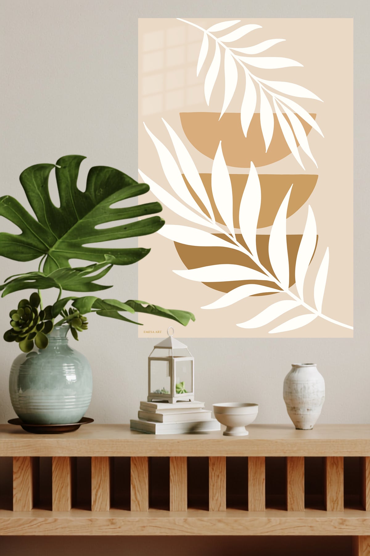 Ivory Botanical Leaves metal wall art displayed in a modern interior