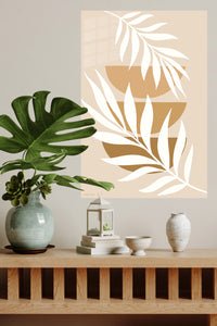 Ivory Botanical Leaves metal wall art displayed in a modern interior