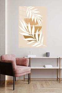 Ivory Botanical Leaves metal wall art displayed in a contemporary living space