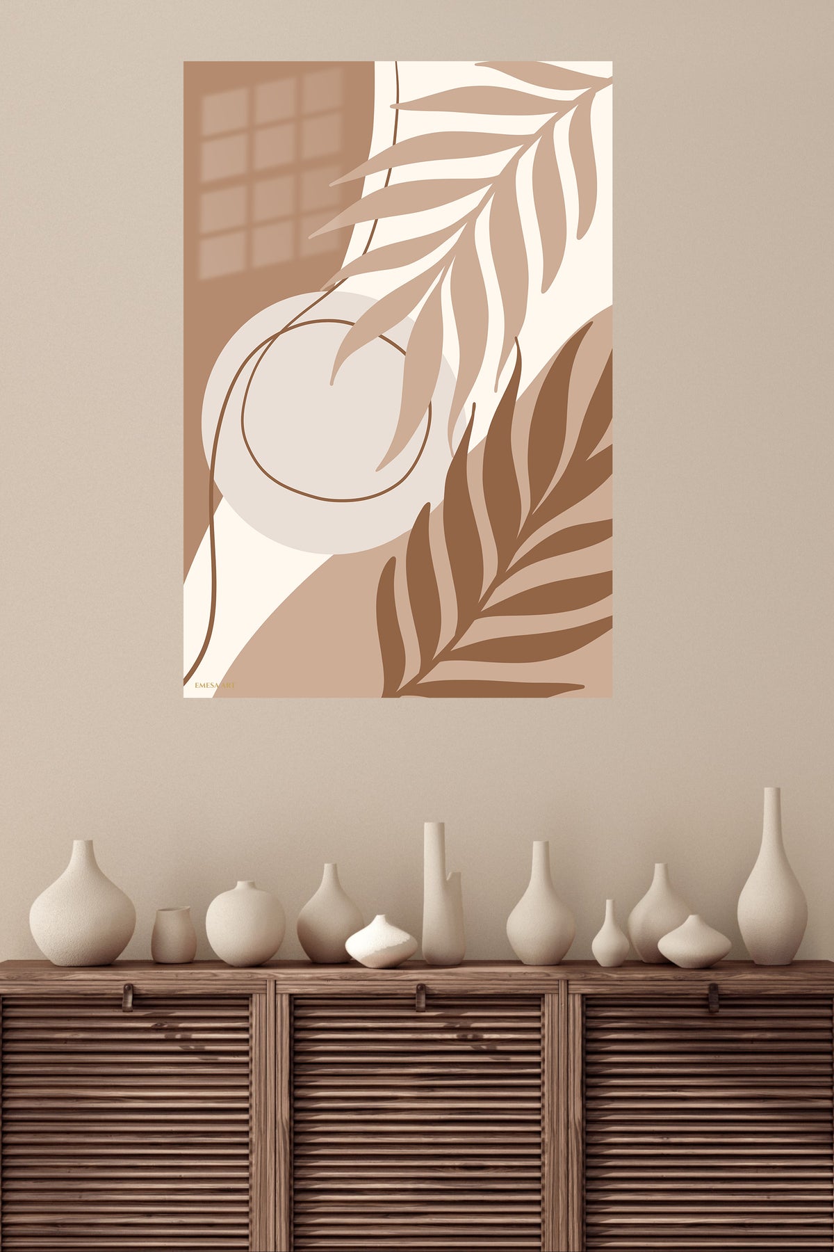 Earthy Botanical Silhouette metal wall art displayed in a modern interior