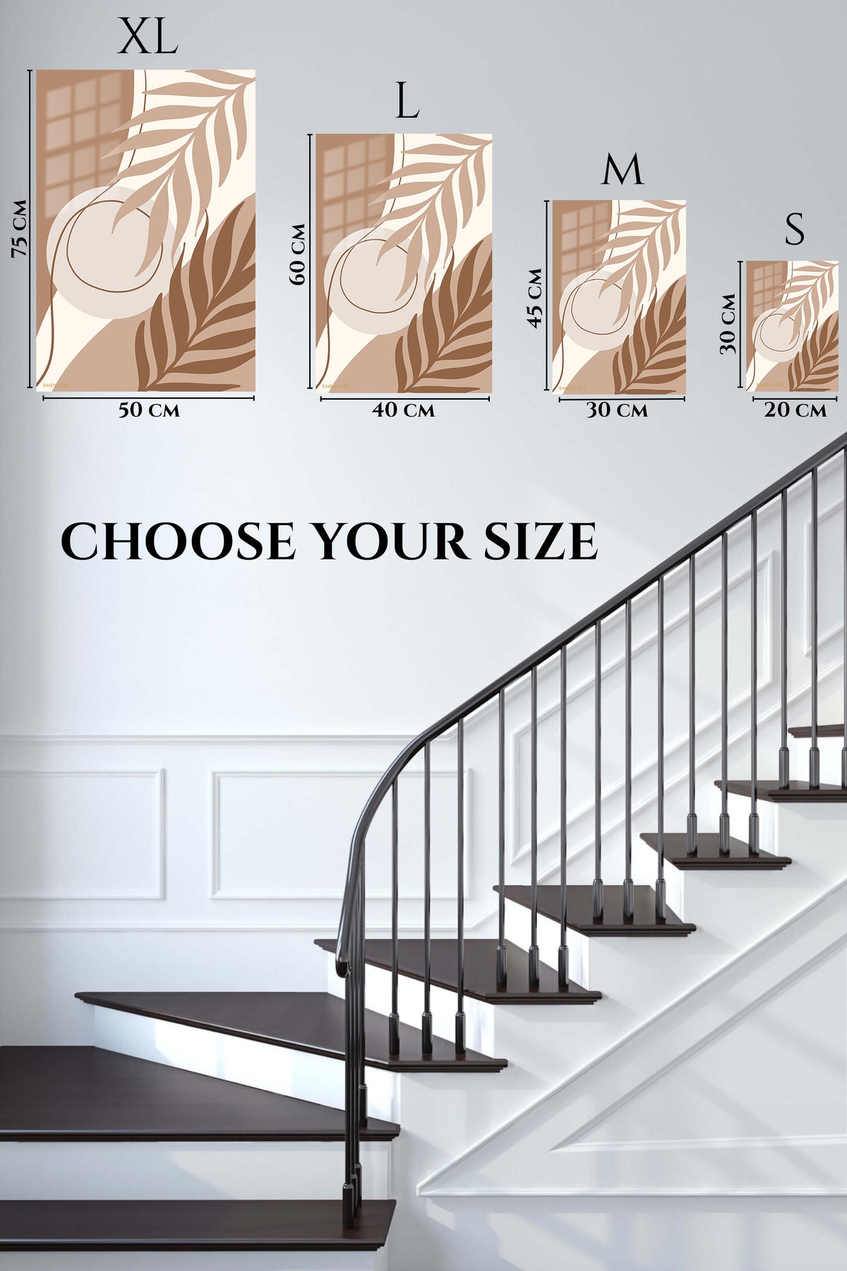 EMESA metal wall art size comparison guide for Earthy Botanical Silhouette