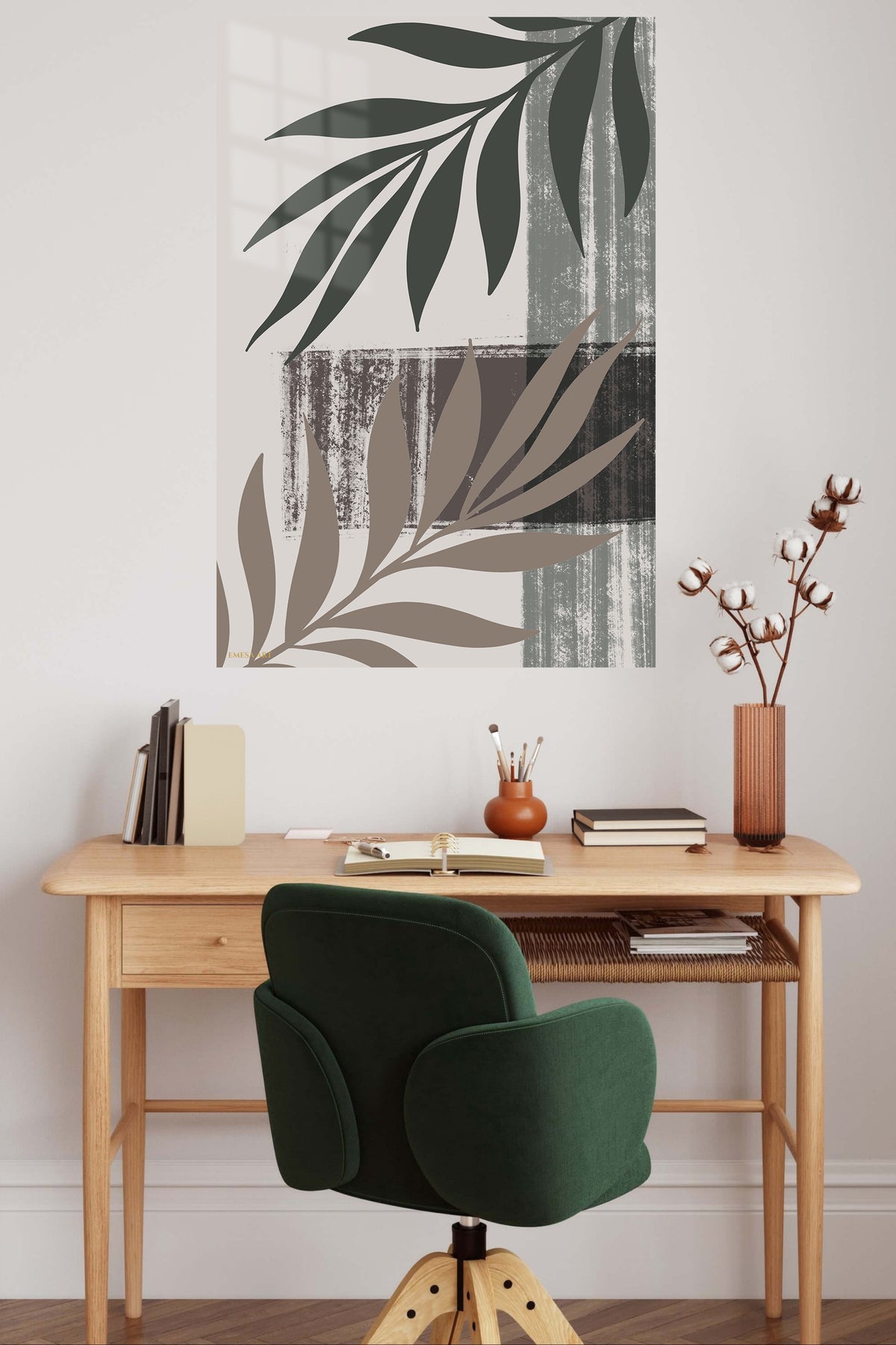 Earthy Botanical Silhouettes metal wall art displayed in a contemporary living space