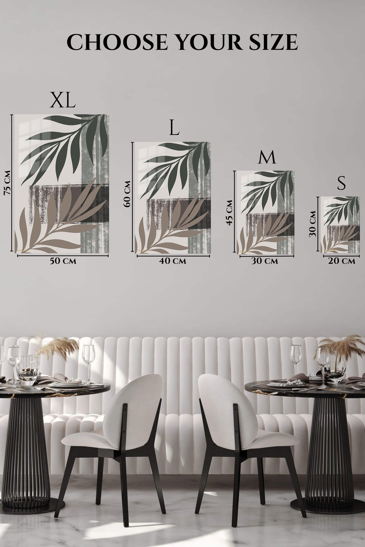 EMESA metal wall art size comparison guide for Earthy Botanical Silhouettes