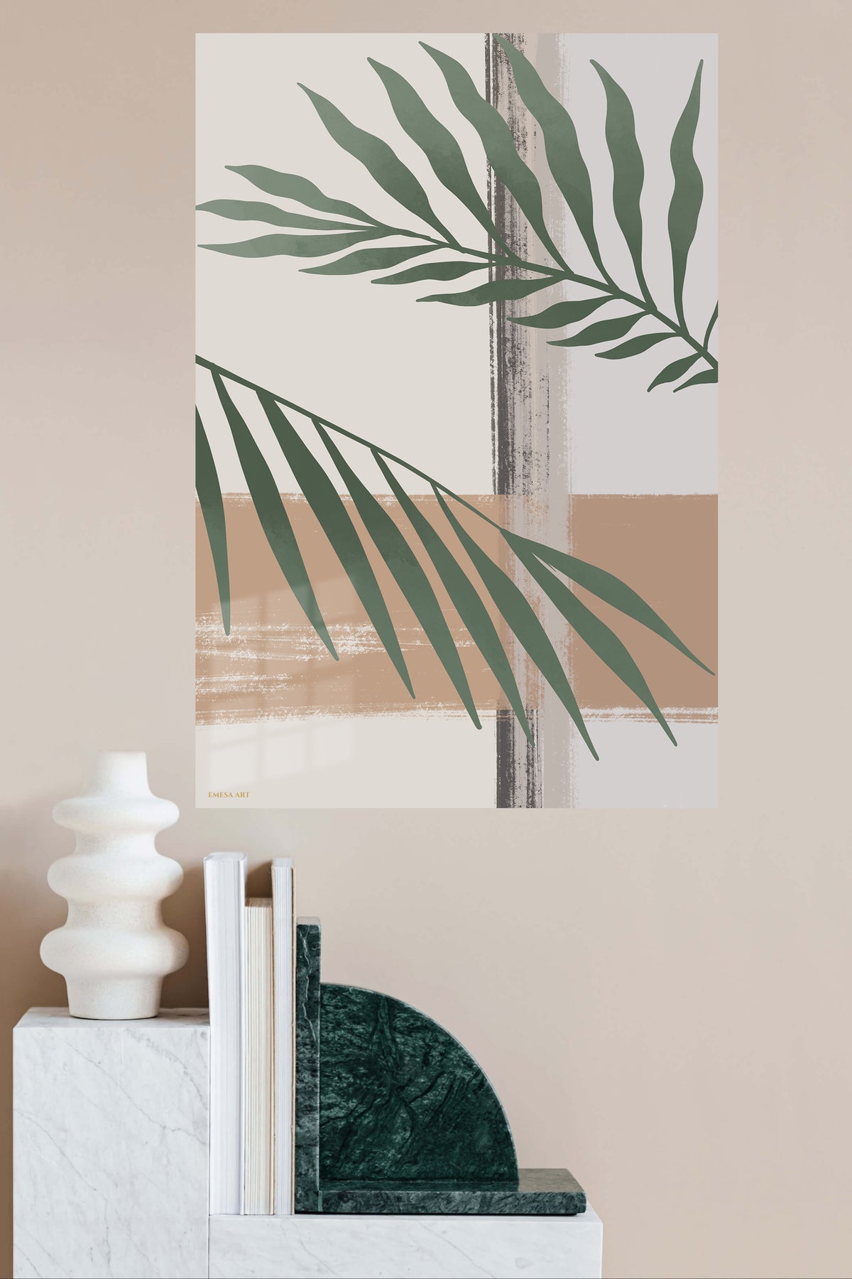 Sage Palm Fronds metal wall art displayed in a modern interior