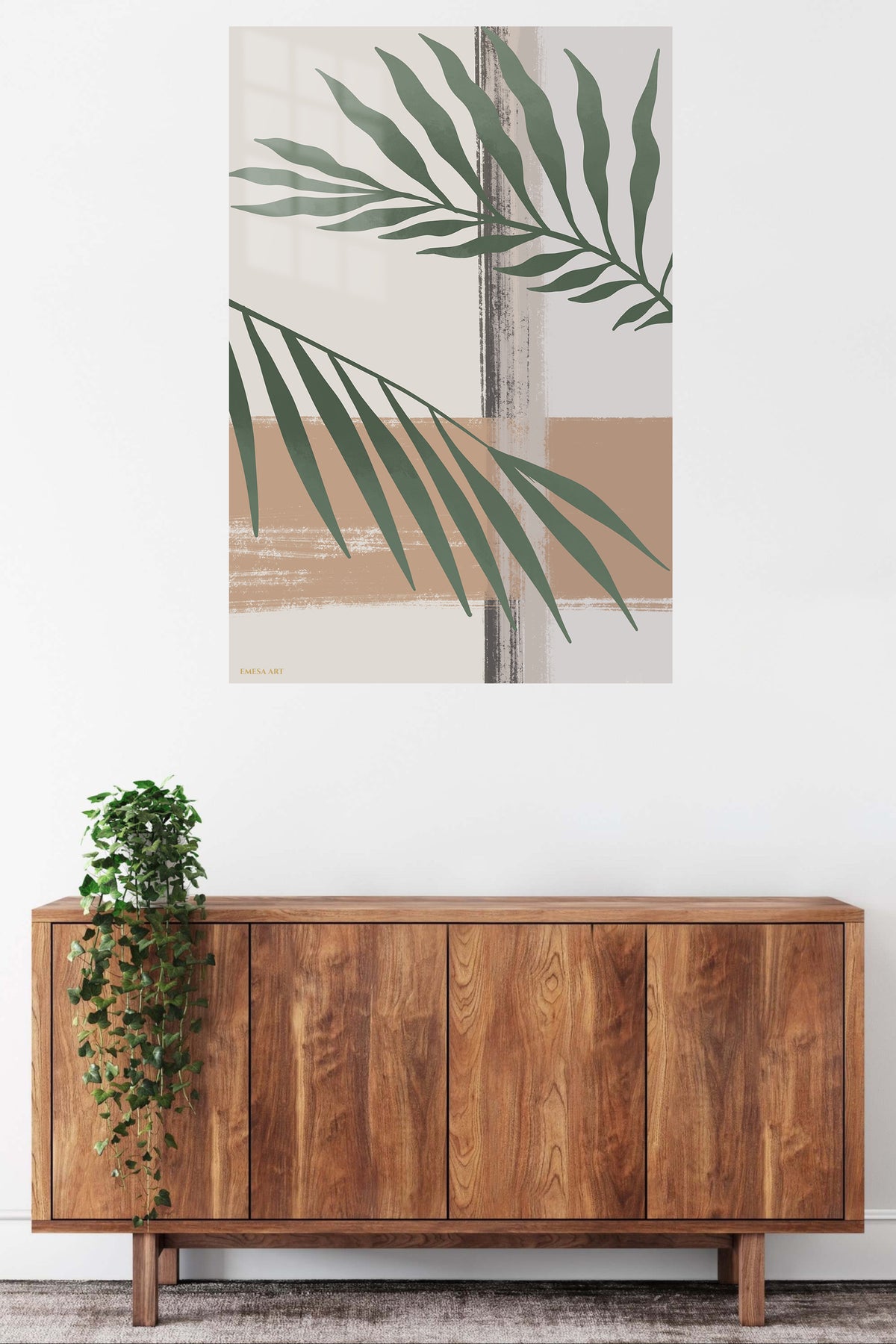 Sage Palm Fronds metal wall art displayed in a contemporary living space