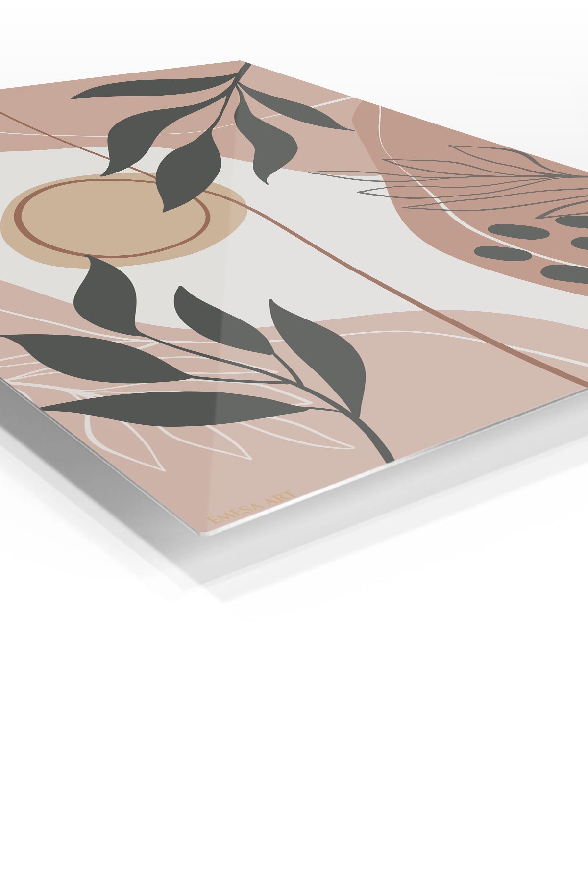 Earthy Botanical Shapes premium metal wall art – angled view