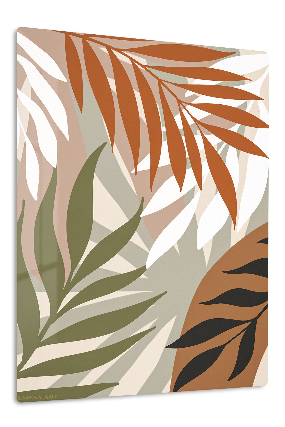Earthy Tropical Palm Fronds premium metal wall art – front view