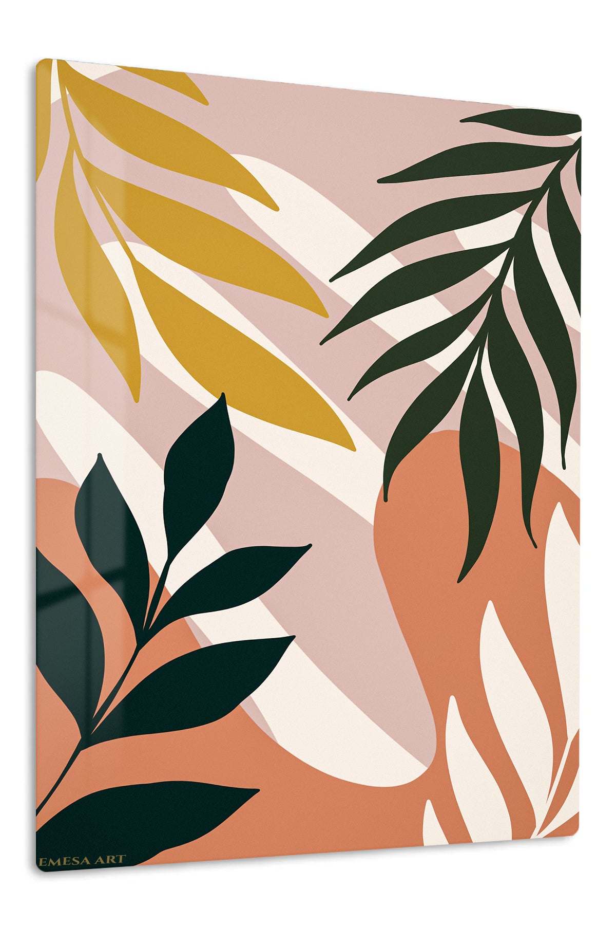 Earthy Botanical Leaves premium metal wall art – front view