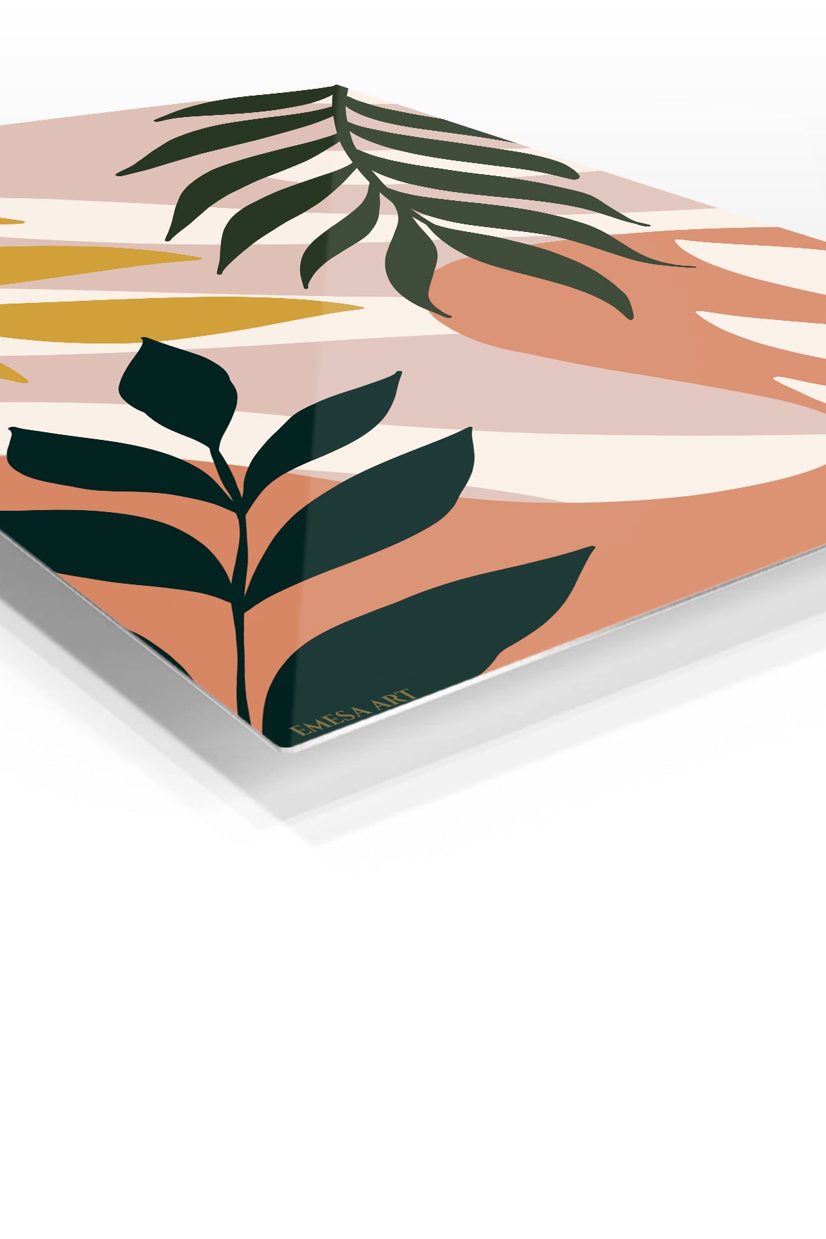Earthy Botanical Leaves premium metal wall art – angled view