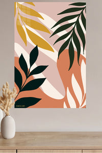Earthy Botanical Leaves metal wall art displayed in a modern interior