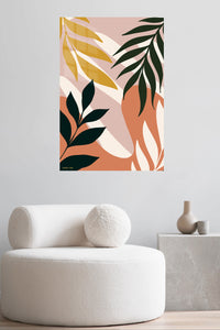 Earthy Botanical Leaves metal wall art displayed in a contemporary living space