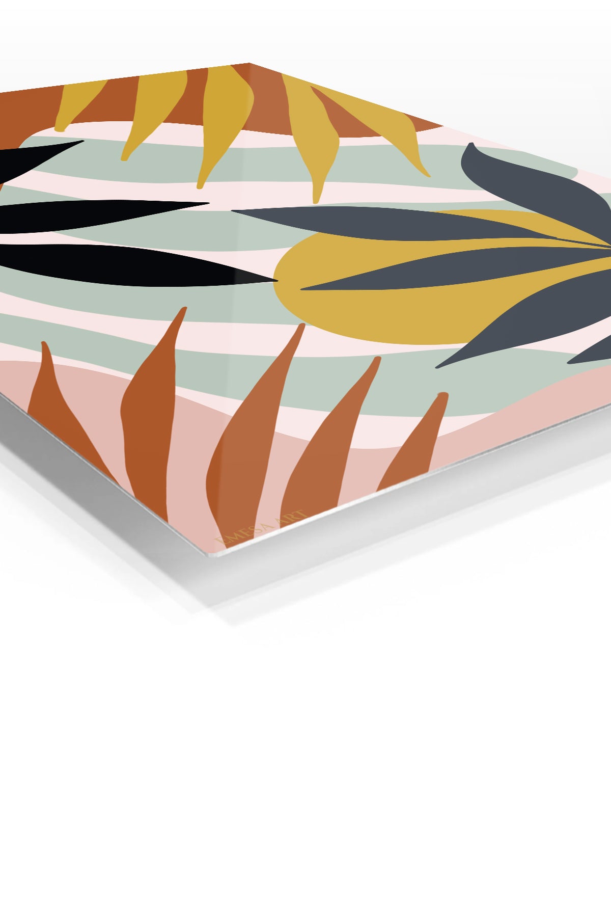 Golden Sun Botanical Shapes premium metal wall art – angled view