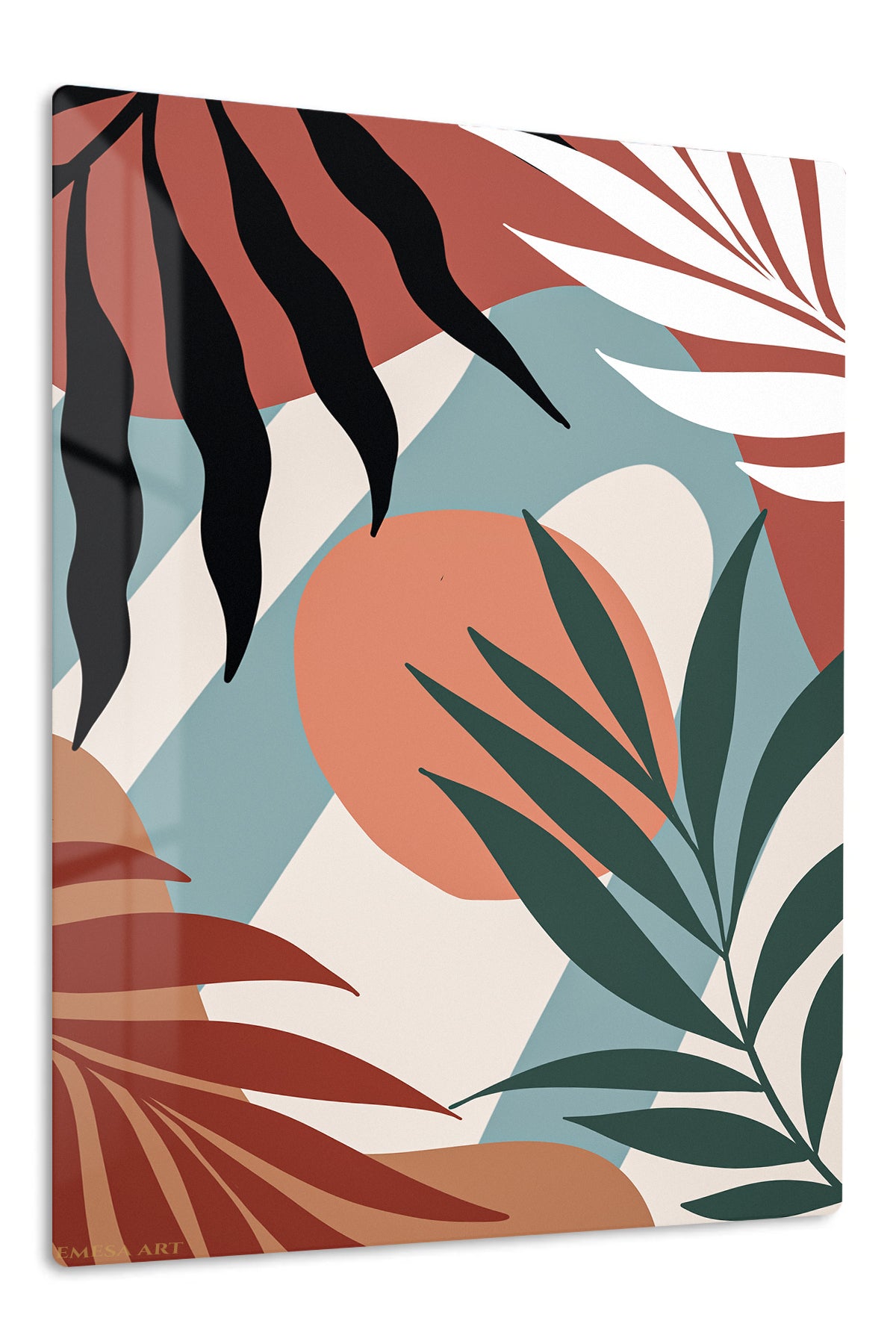 Terracotta Tropical Leaves premium metal wall art – front view