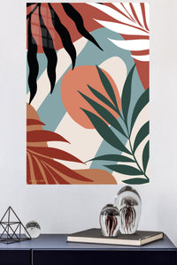 Terracotta Tropical Leaves metal wall art displayed in a modern interior