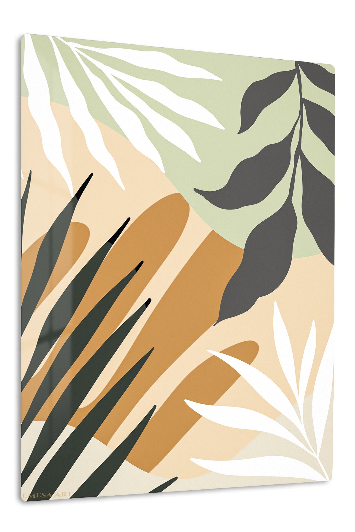 Earthy Tropical Leaves premium metal wall art – front view