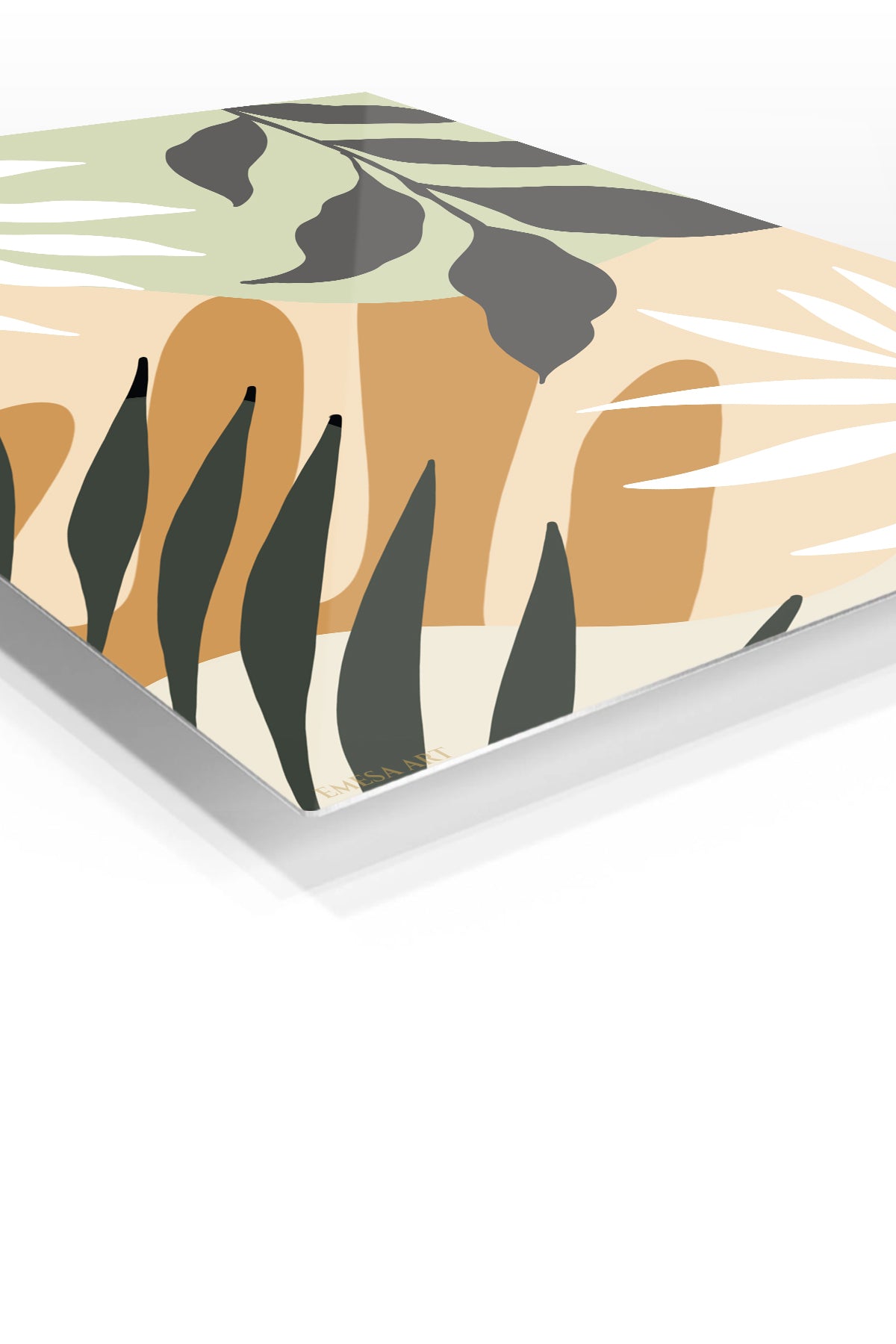 Earthy Tropical Leaves premium metal wall art – angled view