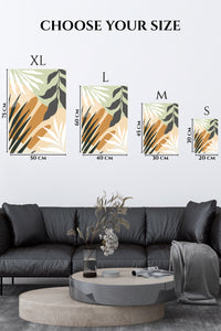 EMESA metal wall art size comparison guide for Earthy Tropical Leaves