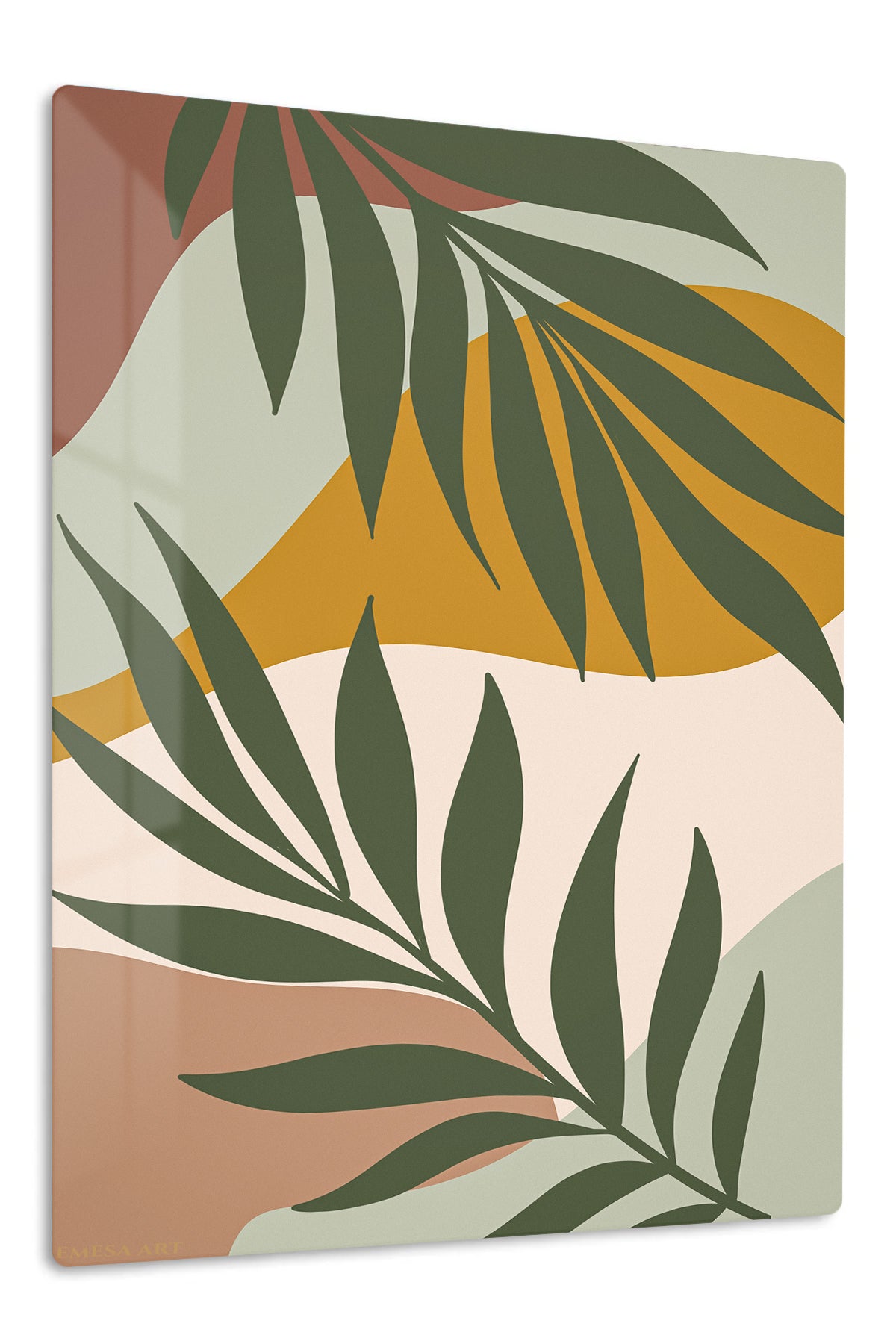Earthy Tropical Leaves premium metal wall art – front view
