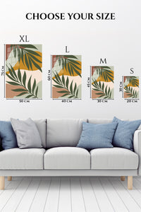 EMESA metal wall art size comparison guide for Earthy Tropical Leaves