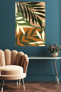 Earthy Botanical Canopy metal wall art displayed in a contemporary living space