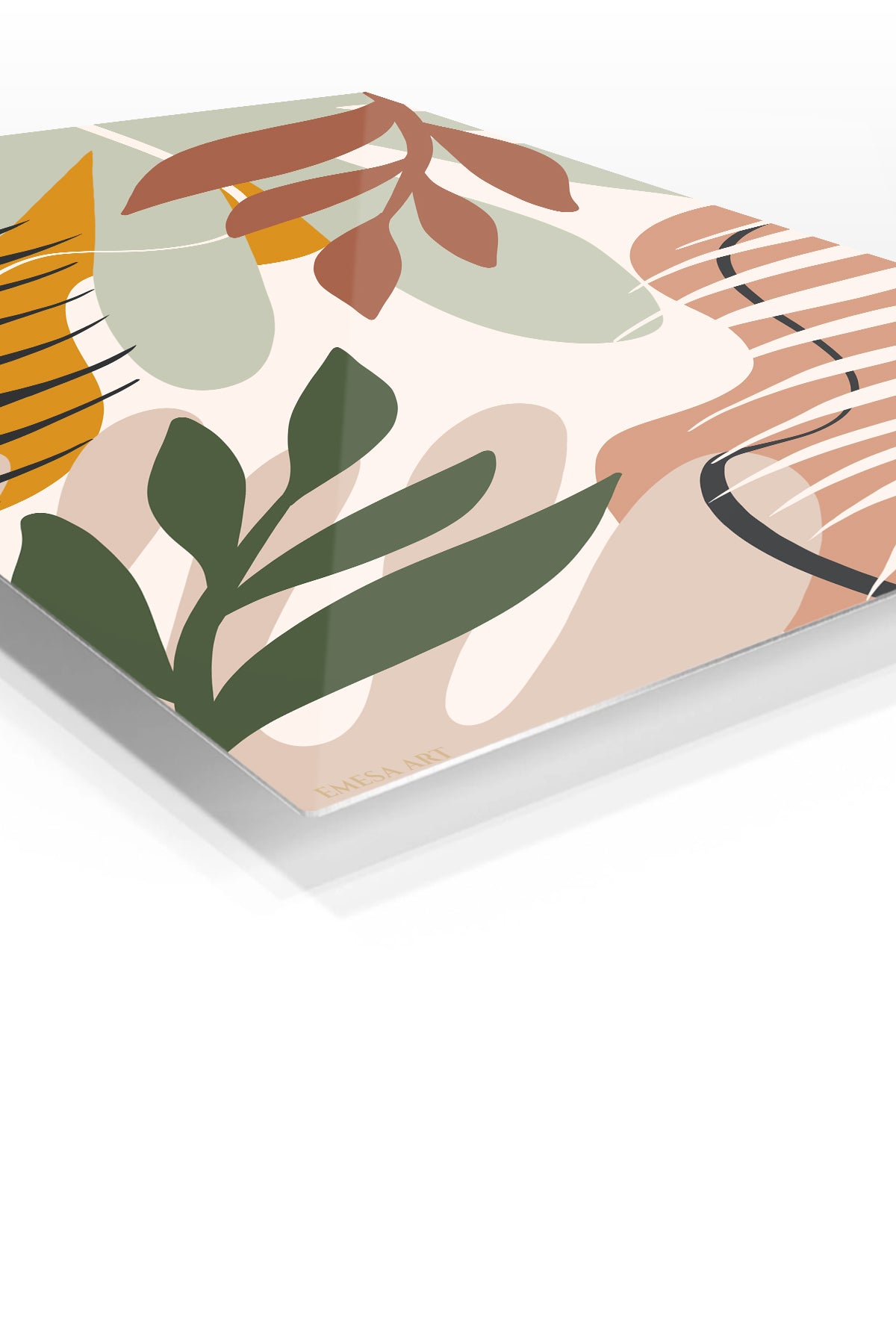 Earthy Botanical Layers premium metal wall art – angled view