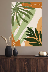 Abstract Tropical Foliage metal wall art displayed in a modern interior