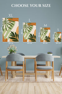 EMESA metal wall art size comparison guide for Abstract Tropical Foliage