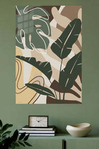 Earthy Tropical Leaves metal wall art displayed in a modern interior