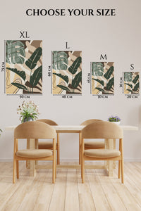 EMESA metal wall art size comparison guide for Earthy Tropical Leaves