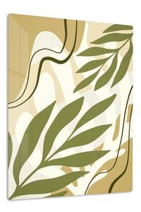 Olive Botanical Flow premium metal wall art – front view