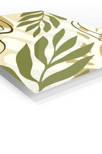 Olive Botanical Flow premium metal wall art – angled view