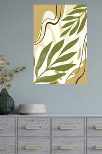 Olive Botanical Flow metal wall art displayed in a modern interior