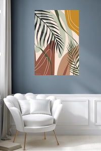 Earthy Tropical Leaves metal wall art displayed in a contemporary living space