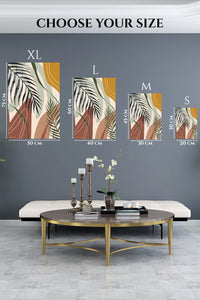 EMESA metal wall art size comparison guide for Earthy Tropical Leaves