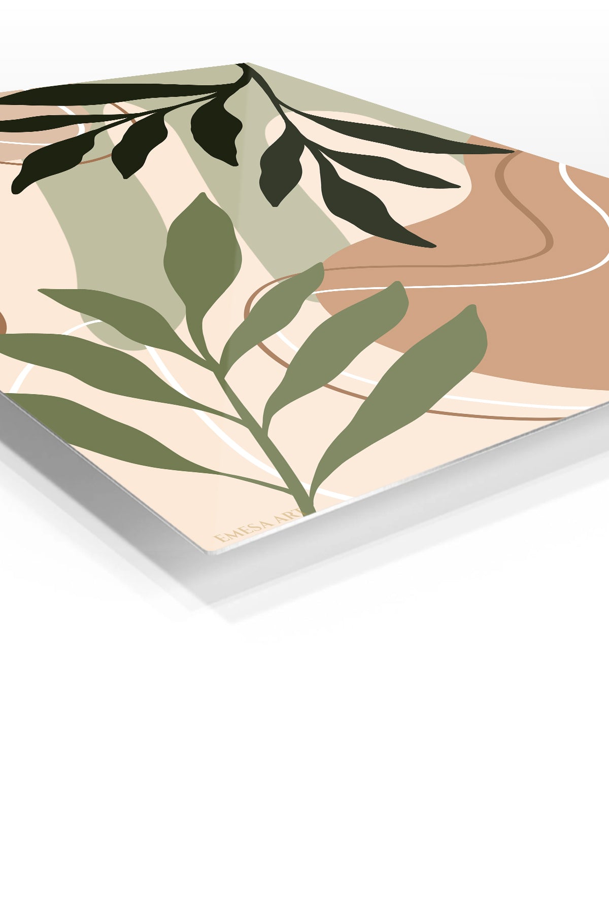 Earthtone Botanical Silhouette premium metal wall art – angled view