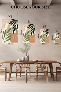 EMESA metal wall art size comparison guide for Earthtone Botanical Silhouette