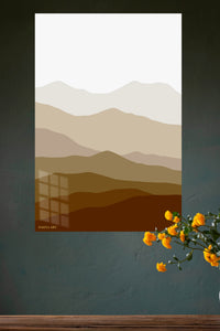 Earthtone Layered Hills metal wall art displayed in a modern interior