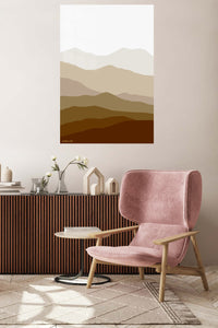 Earthtone Layered Hills metal wall art displayed in a contemporary living space