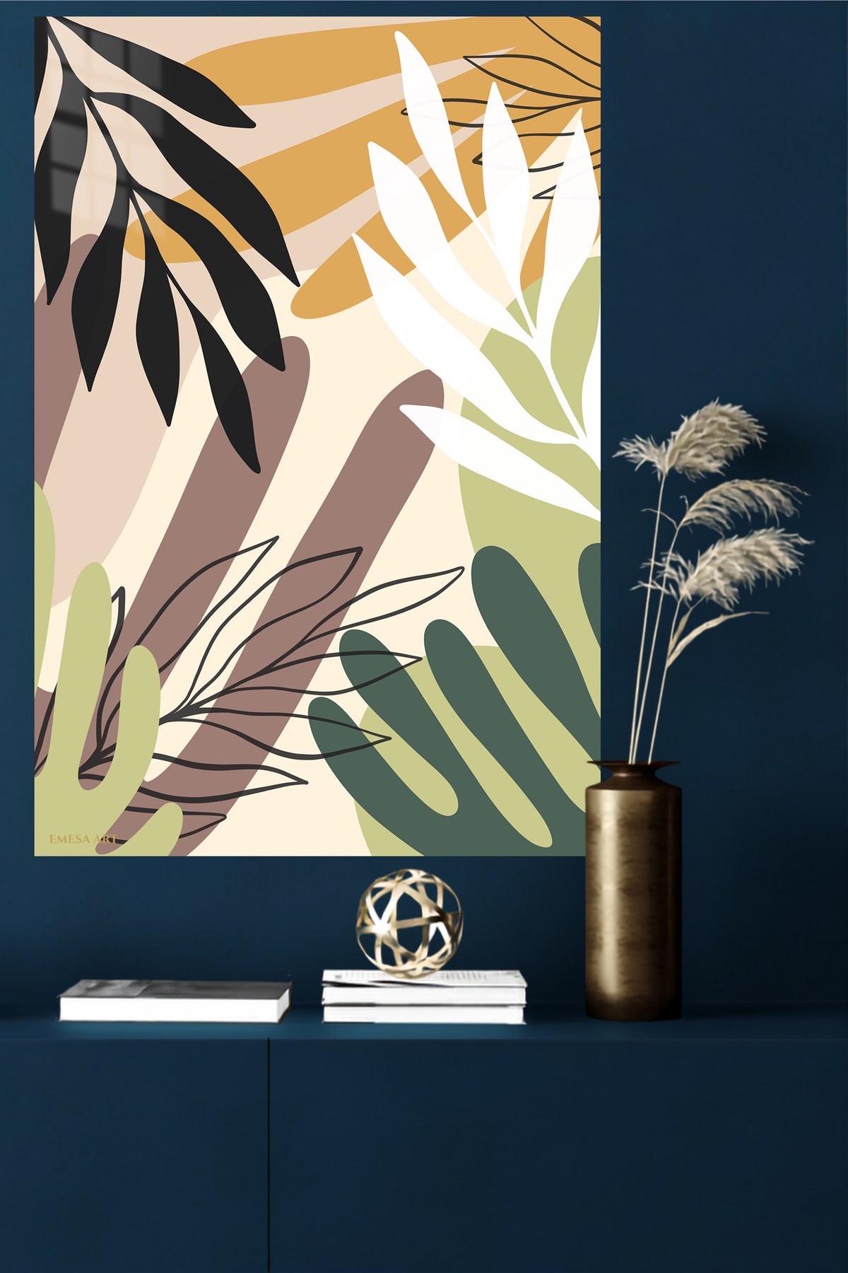 Sunlit Tropical Foliage metal wall art displayed in a modern interior
