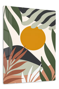 Ochre Sun Tropical Leaves premium metal wall art – front view