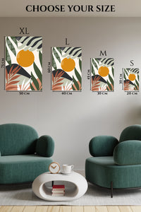 EMESA metal wall art size comparison guide for Ochre Sun Tropical Leaves