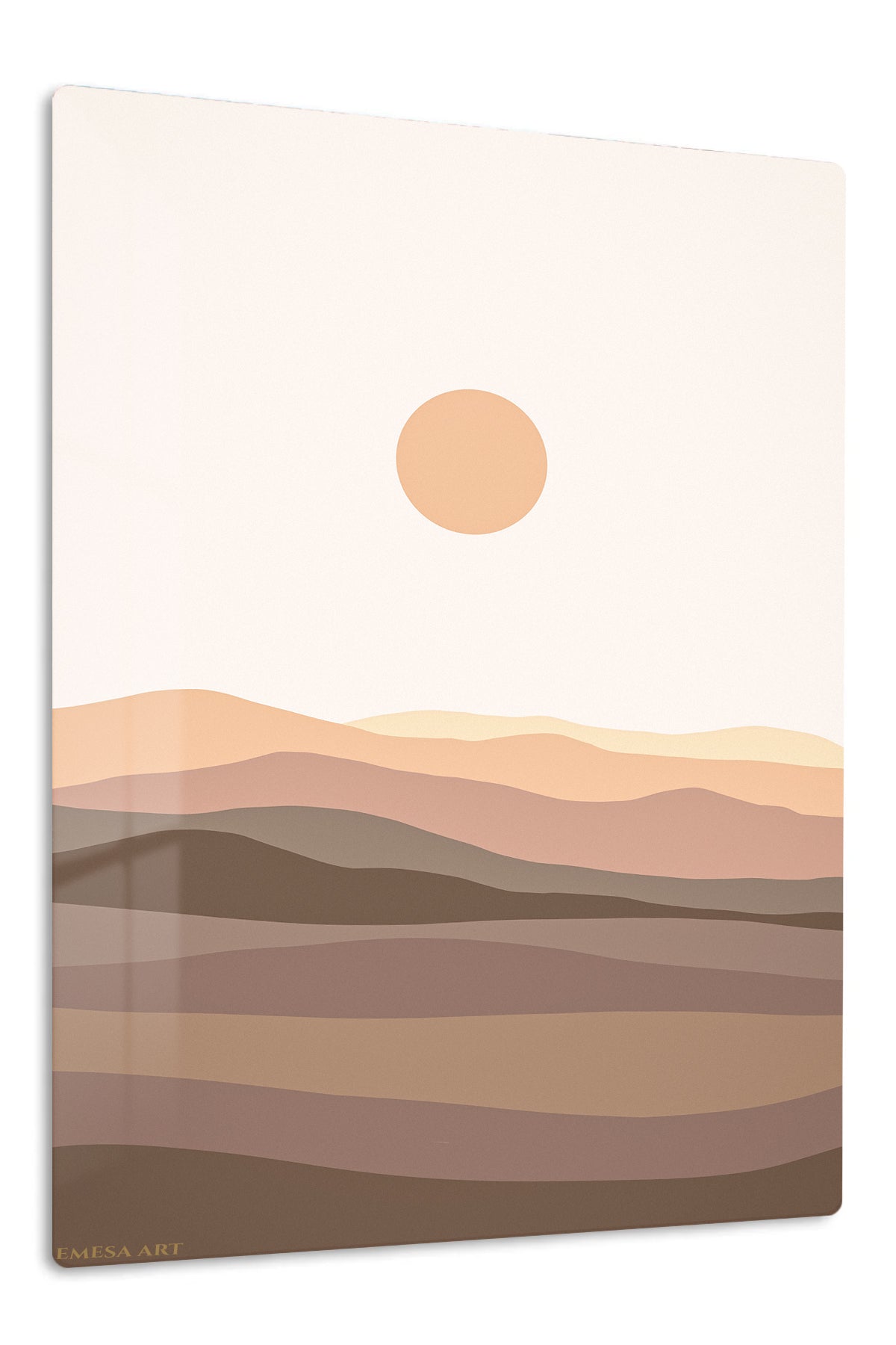 Terracotta Sun Over Layered Hills premium metal wall art – front view