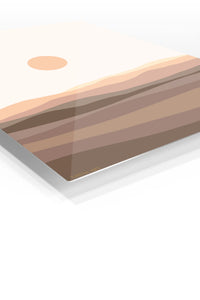 Terracotta Sun Over Layered Hills premium metal wall art – angled view